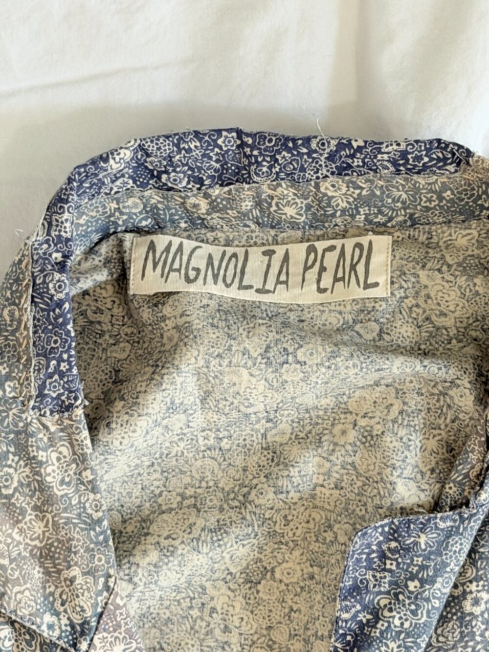Magnolia Pearl Floral Linen Patchwork Button Front Tunic Jacket | Blue | OS - Picture 2 of 12